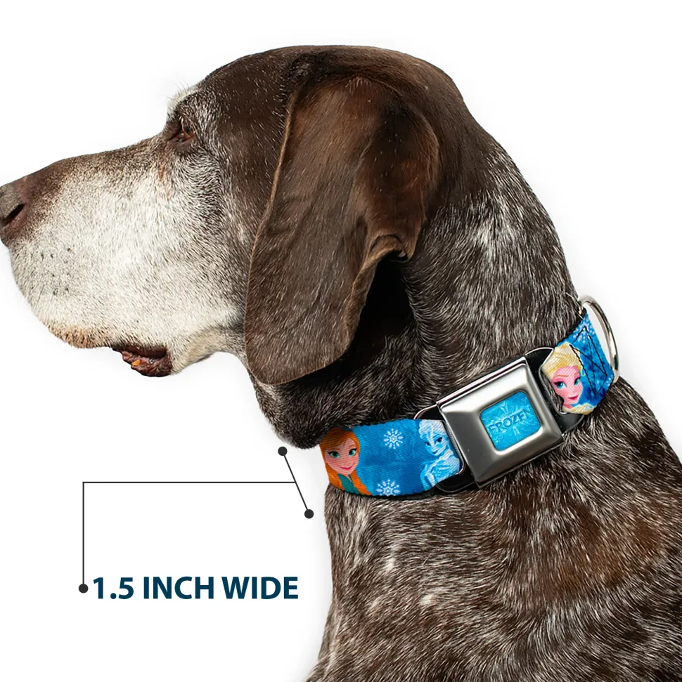 FROZEN Logo Full Color Blues Seatbelt Buckle Collar - Frozen Character Poses Blues