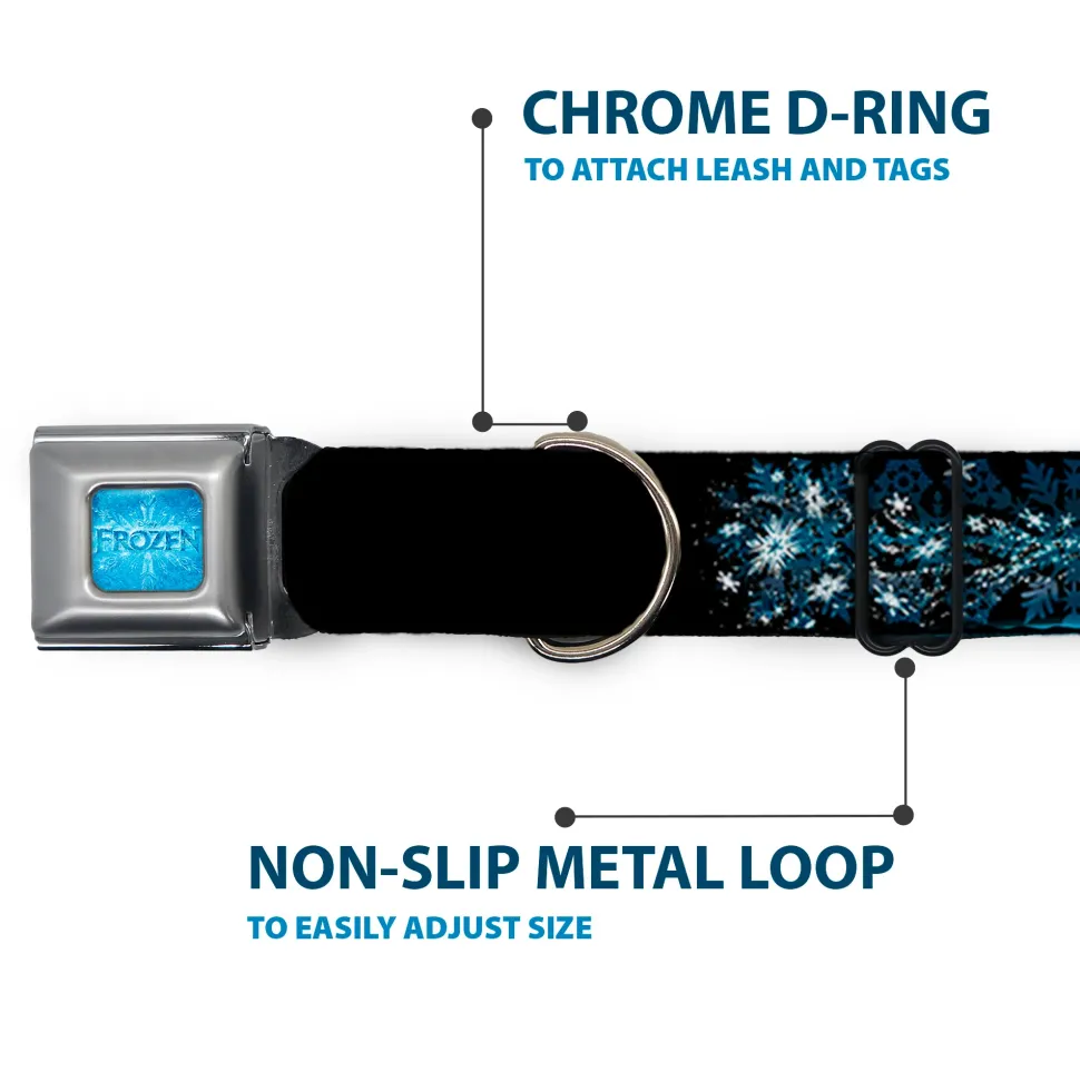 FROZEN Logo Full Color Blues Seatbelt Buckle Collar - Elsa the Snow Queen Poses PERFECT AND POWERFUL Blues/White