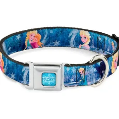 FROZEN Logo Full Color Blues Seatbelt Buckle Collar - Frozen Elsa the Snow Queen Poses/Snowflakes