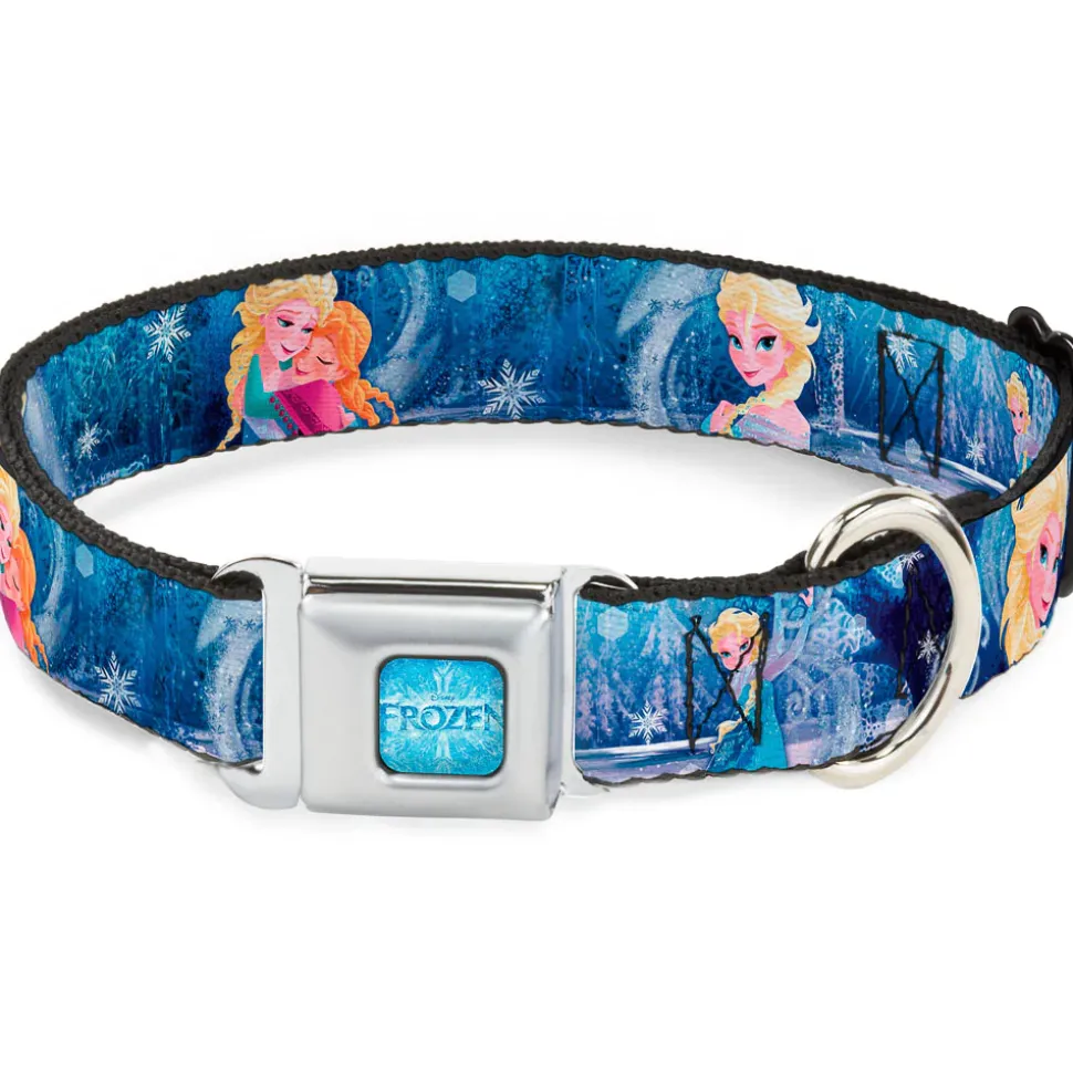 FROZEN Logo Full Color Blues Seatbelt Buckle Collar - Frozen Elsa the Snow Queen Poses/Snowflakes
