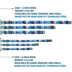 FROZEN Logo Full Color Blues Seatbelt Buckle Collar - Frozen Elsa the Snow Queen Poses/Snowflakes
