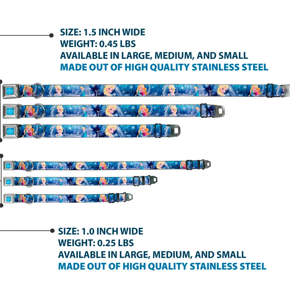 FROZEN Logo Full Color Blues Seatbelt Buckle Collar - Frozen Elsa the Snow Queen Poses/Snowflakes
