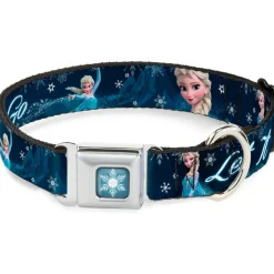 Frozen Snowflake Full Color Blue White Seatbelt Buckle Collar - Elsa the Snow Queen Poses/Snowflakes LET IT GO Blues/White