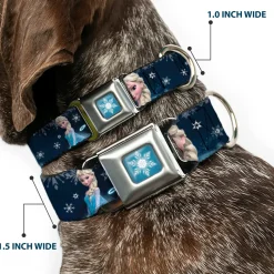 Frozen Snowflake Full Color Blue White Seatbelt Buckle Collar - Elsa the Snow Queen Poses/Snowflakes LET IT GO Blues/White