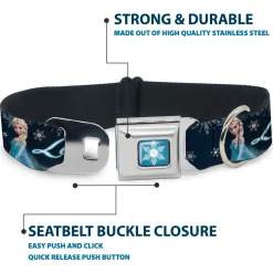 Frozen Snowflake Full Color Blue White Seatbelt Buckle Collar - Elsa the Snow Queen Poses/Snowflakes LET IT GO Blues/White