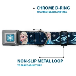 Frozen Snowflake Full Color Blue White Seatbelt Buckle Collar - Elsa the Snow Queen Poses/Snowflakes LET IT GO Blues/White