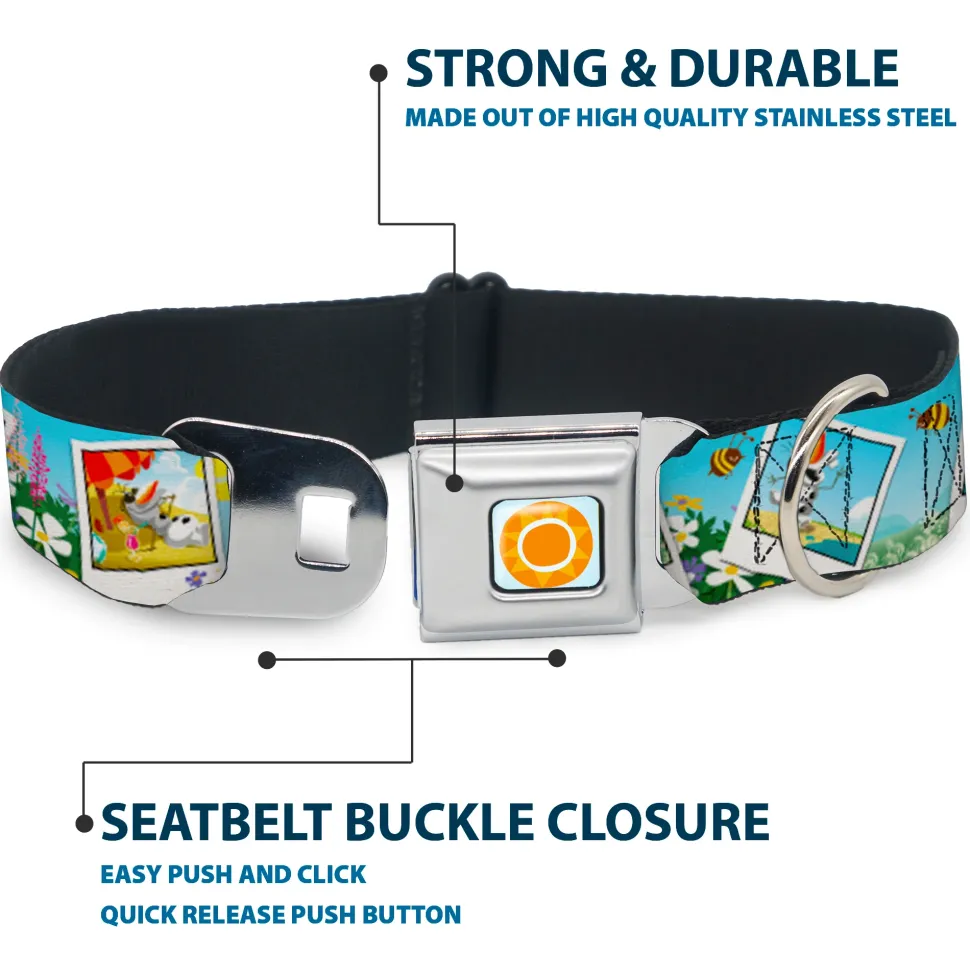 Frozen Sun Full Color Blue/Yellows Seatbelt Buckle Collar - Olaf Summertime Snapshots