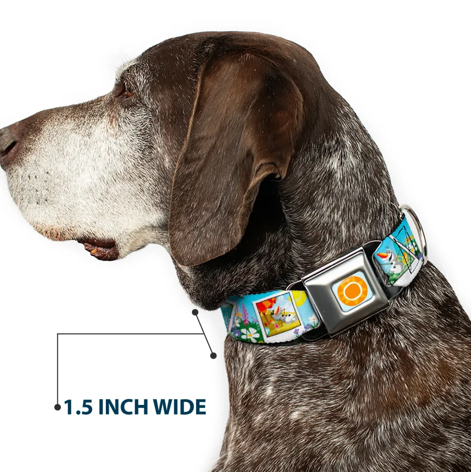 Frozen Sun Full Color Blue/Yellows Seatbelt Buckle Collar - Olaf Summertime Snapshots