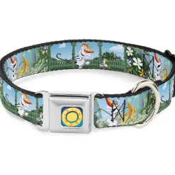 Frozen Sun2 Royal Full Color Blue/Yellows Seatbelt Buckle Collar - Olaf Garden Scenes