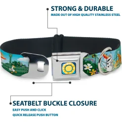 Frozen Sun2 Royal Full Color Blue/Yellows Seatbelt Buckle Collar - Olaf Garden Scenes
