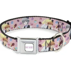 FRUITS BASKET Title Logo Full Color White/Purple Seatbelt Buckle Collar - Fruits Basket Kyo and Yuki Easter Themed Animage Poster Pose Pink