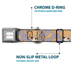 FRUITS BASKET Title Logo Full Color White/Purple Seatbelt Buckle Collar - Fruits Basket Chibi Kyo Soma and Cat Scattered Blue/Orange