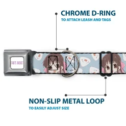 FRUITS BASKET Title Logo Full Color White/Purple Seatbelt Buckle Collar - Fruits Basket Chibi Tohru Honda and Rice Ball Scattered Light Blue