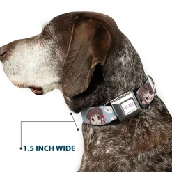 FRUITS BASKET Title Logo Full Color White/Purple Seatbelt Buckle Collar - Fruits Basket Chibi Tohru Honda and Rice Ball Scattered Light Blue