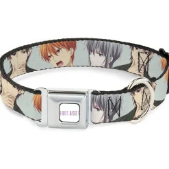 FRUITS BASKET Title Logo Full Color White/Purple Seatbelt Buckle Collar - Fruits Basket Kyo Yuki Shigure Group Faces Mint Green