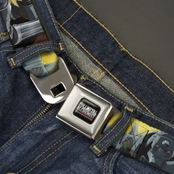 FULLMETAL ALCHEMIST BROTHERHOOD Title Logo Full Color Black Seatbelt Belt - Fullmetal Alchemist Brotherhood Elric Brothers Pose Blocks Webbing