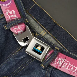 Garfield Smiling Face and Text Logo Full Color Black Seatbelt Belt - Garfield HEART THROB Flames Pose Valentine Pinks Webbing