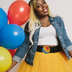 Glitter Pixar Luxo Ball Enamel Cast Buckle - Black PU Strap Belt