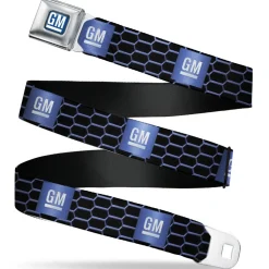 GM Bug Logo Full Color Blue Gradient/White Seatbelt Belt - GM Bug Logo Honeycomb Grill Black/Blues/White Webbing