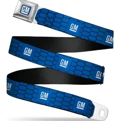 GM Bug Logo Full Color Blue Gradient/White Seatbelt Belt - GM Bug Logo Honeycomb Grill Blue/Black/White Webbing