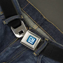 GM Logo Full Color Blue/White Seatbelt Belt - Black Webbing