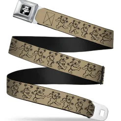 Grateful Dead Bear Seatbelt Belt - Dancing Bears Tan/Black Webbing