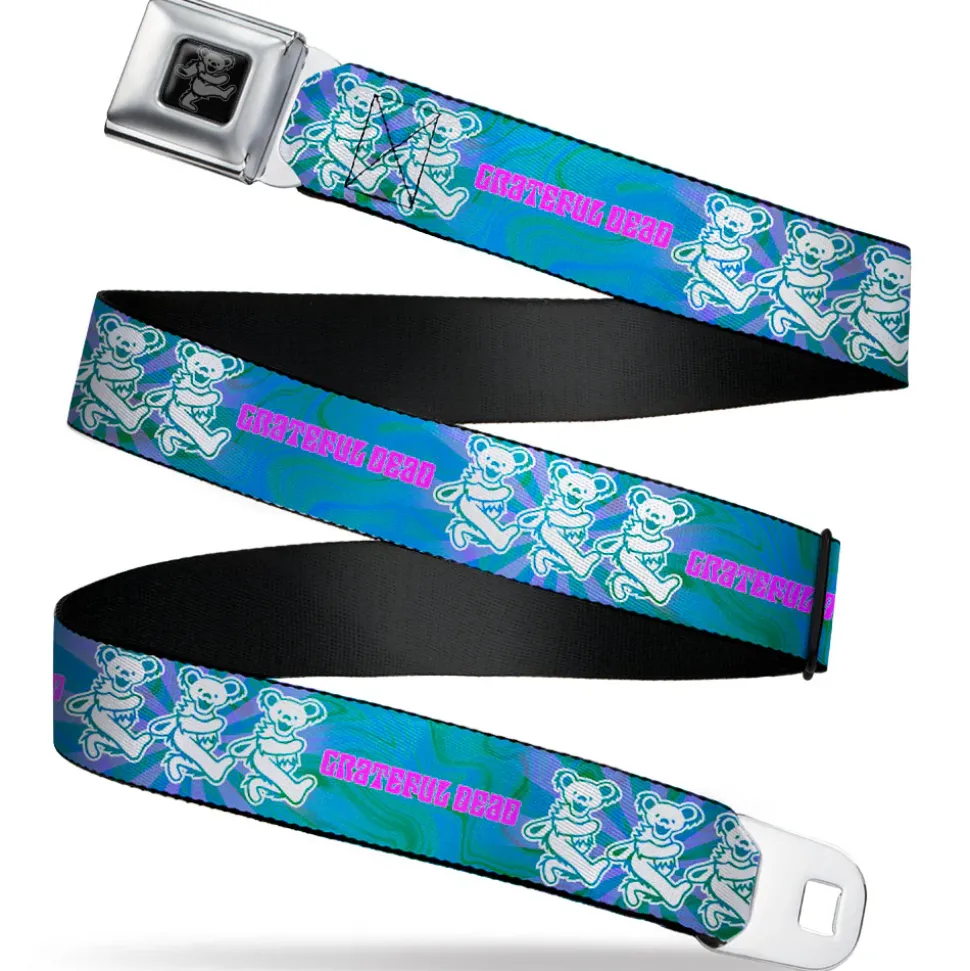 Grateful Dead Bear Seatbelt Belt - GRATEFUL DEAD Dancing Bear Trio Rays/Swirl Blues/Purples/Pink/White Webbing