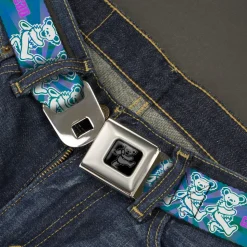 Grateful Dead Bear Seatbelt Belt - GRATEFUL DEAD Dancing Bear Trio Rays/Swirl Blues/Purples/Pink/White Webbing