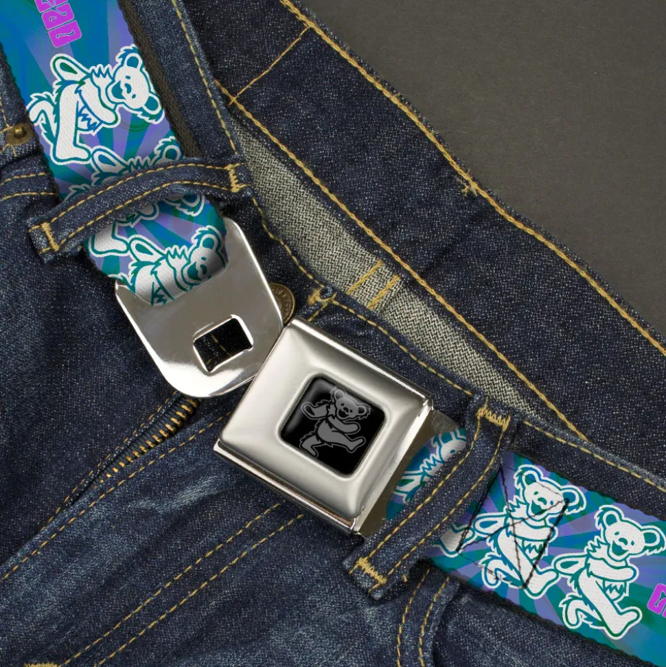 Grateful Dead Bear Seatbelt Belt - GRATEFUL DEAD Dancing Bear Trio Rays/Swirl Blues/Purples/Pink/White Webbing
