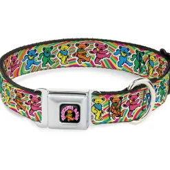 GRATEFUL DEAD Dancing Bear Icon Full Color Black/Orange Seatbelt Buckle Collar - Grateful Dead Dancing Bears Swirl Multi Color