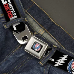 Grateful Dead Steal Your Face Stars and Stripes Logo Full Color Black/White/Red/Blue Seatbelt Belt - GRATEFUL DEAD Text with Steal Your Face Stars and Stripes Logo Black/White/Red/Blue Webbing