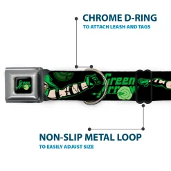 GREEN ARROW Logo Full Color Black Green Seatbelt Buckle Collar - GREEN ARROW Action Poses/Targets Black/Greens