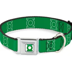 Green Lantern Logo CLOSE-UP White Green Seatbelt Buckle Collar - Green Lantern Logo Green/White