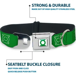 Green Lantern Logo CLOSE-UP White Green Seatbelt Buckle Collar - Green Lantern Logo Green/White