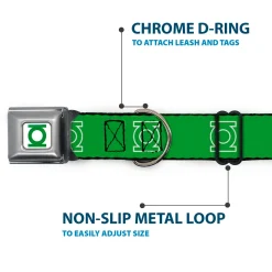 Green Lantern Logo CLOSE-UP White Green Seatbelt Buckle Collar - Green Lantern Logo Green/White