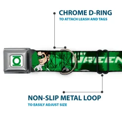 Green Lantern Logo CLOSE-UP White Green Seatbelt Buckle Collar - Green Lantern Green Glow w/Text