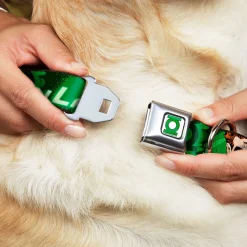 Green Lantern Logo CLOSE-UP White Green Seatbelt Buckle Collar - Green Lantern Green Glow w/Text