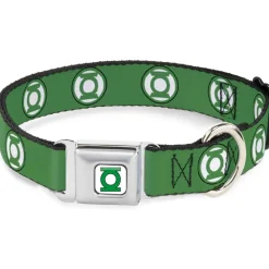 Green Lantern Logo CLOSE-UP Full Color White/Green Seatbelt Buckle Collar - Green Lantern Logo2 Green/Black/Green/White