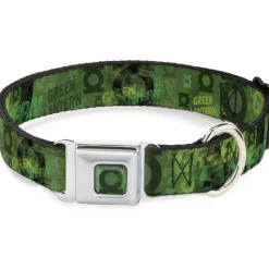 Green Lantern Logo Weathered Full Color Greens Seatbelt Buckle Collar - GREEN LANTERN/Logo Collage Weathered Greens