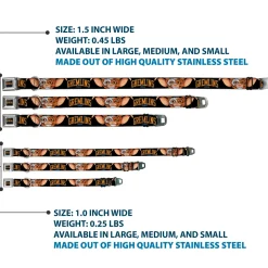 GREMLINS 1984 Title Logo Full Color Black/Blue/Orange Seatbelt Buckle Collar - GREMLINS 1984 Gizmo Face Close-Up Black