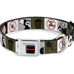 GREMLINS Text Logo Full Color Black/Red Seatbelt Buckle Collar - Gremlins GIZMO Poses/Rules Blocks Red/Greens/Grays/White