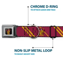 Gryffindor Crest Full Color Seatbelt Buckle Collar - GRYFFINDOR Crest/Stripe Burgundy/Gold