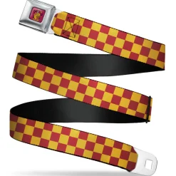 Gryffindor Crest Full Color Red Seatbelt Belt - Harry Potter Gryffindor House Checkers Gold/Burgundy Webbing