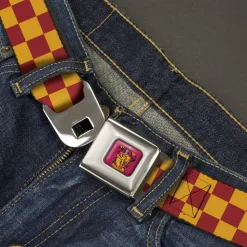 Gryffindor Crest Full Color Red Seatbelt Belt - Harry Potter Gryffindor House Checkers Gold/Burgundy Webbing