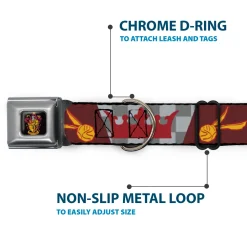 Gryffindor Crest Full Color Seatbelt Buckle Collar - Harry Potter GRYFFINDOR/Quiditch Ball/Crown Burgundy Red/Golds/Grays