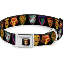GUARDIANS OF THE GALAXY - EVERGREEN GUARDIANS Badge Full Color Black Gold Purple Seatbelt Buckle Collar - Guardians of the Galaxy Badge/5-Character Icons Black/Multi Color