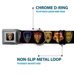 GUARDIANS OF THE GALAXY - EVERGREEN GUARDIANS Badge Full Color Black Gold Purple Seatbelt Buckle Collar - Guardians of the Galaxy Badge/5-Character Icons Black/Multi Color