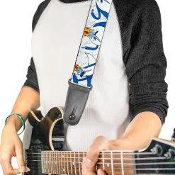 Guitar Strap - Adventure Time Ice King Poses and Bolts White/Blue