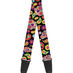 Guitar Strap - Bobo Sugar Skull Paisley Black Multi Color