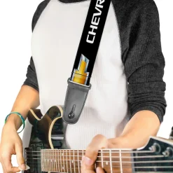 Guitar Strap - Chevy Bowtie Black Gold Logo REPEAT